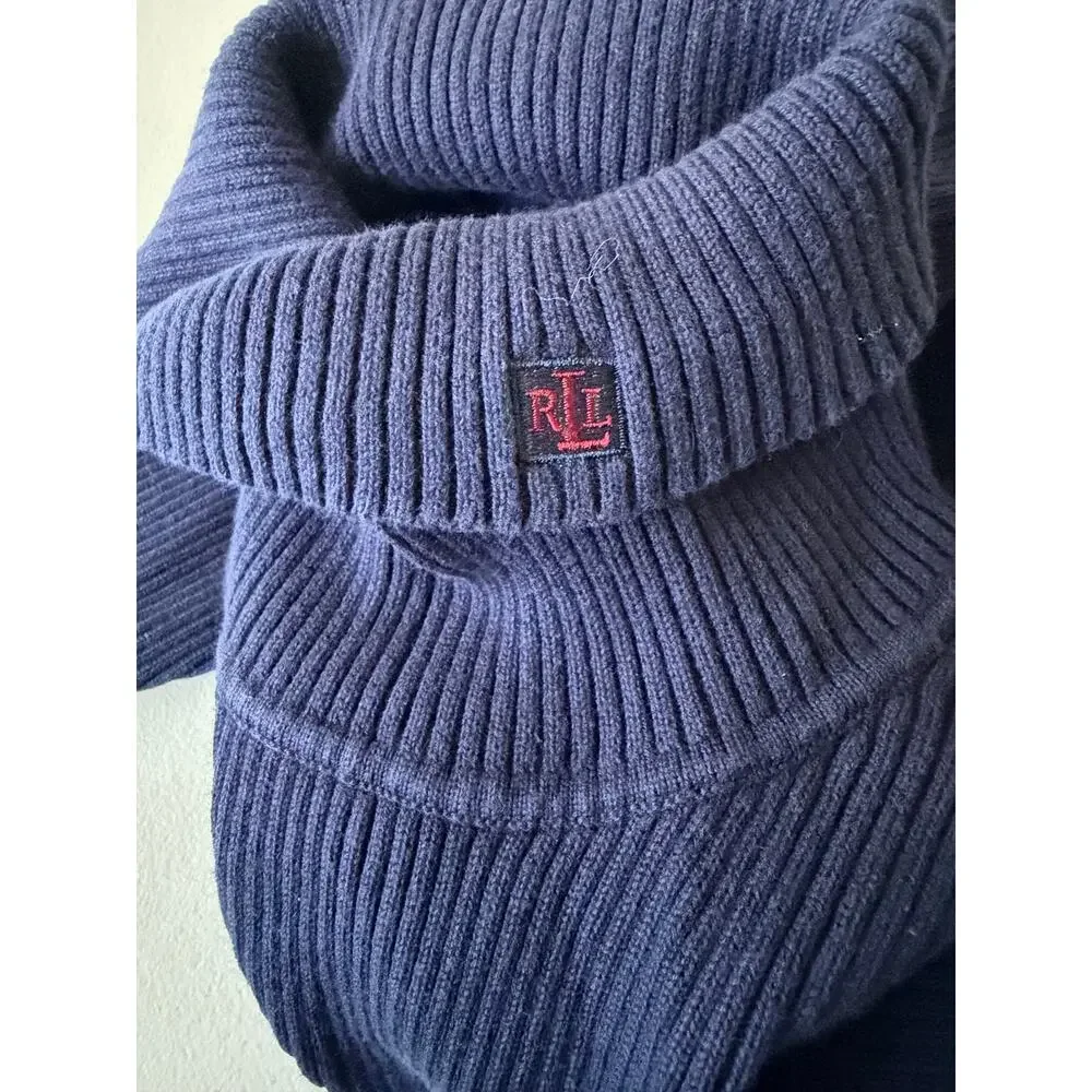 Ralph Lauren Heavy Knit 100% Cotton Sweater Turtleneck Womens 3X Navy - Picture 5 of 6